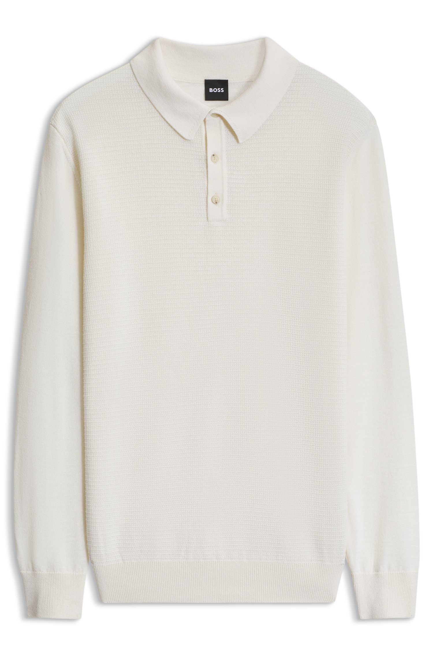 Boss Mixed-structure knit polo in a wool blend tröjor herr