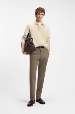 Mixed-structure knit polo in a wool blend, Natural