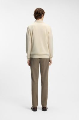 Mixed-structure knit polo in a wool blend, Natural