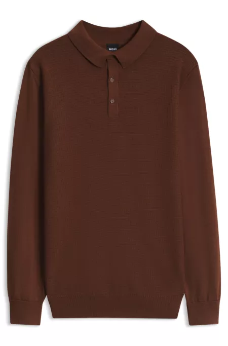 Strick-Poloshirt aus Woll-Mix mit verschiedenen Strukturen