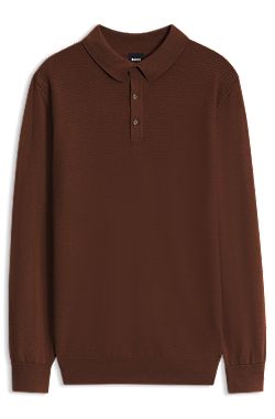 Mixed-structure knit polo in a wool blend