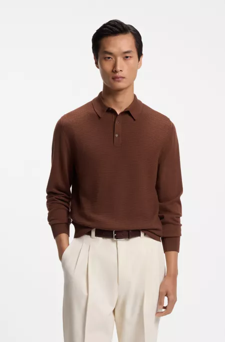 Polo de punto con diferentes estructuras en mezcla de lana