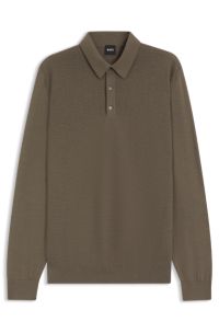Mixed-structure knit polo in a wool blend, Brown