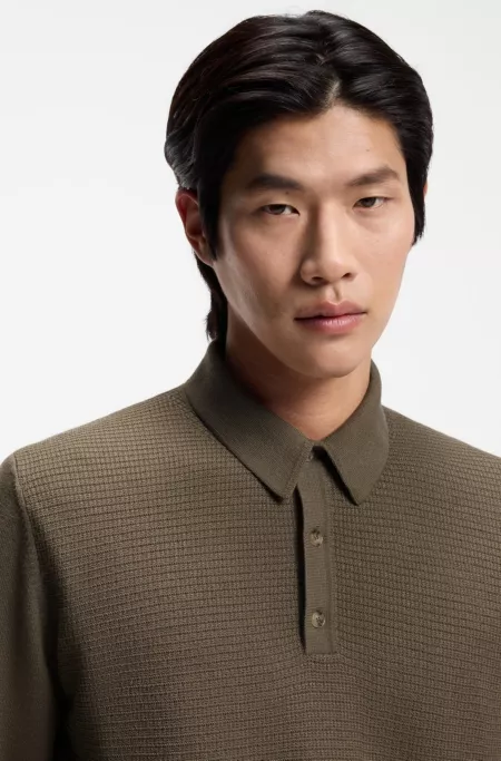 Mixed-structure knit polo in a wool blend