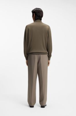 Mixed-structure knit polo in a wool blend, Brown