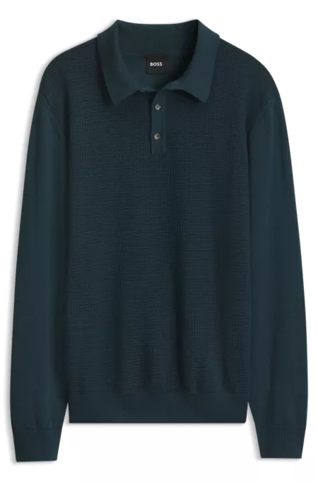 Strick-Poloshirt aus Woll-Mix mit verschiedenen Strukturen