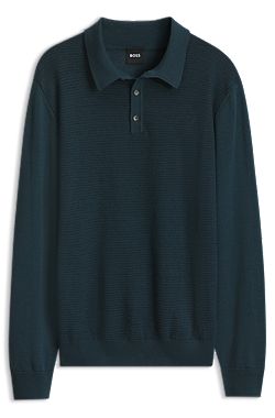Polo en maille de laine mélangée avec différentes structures