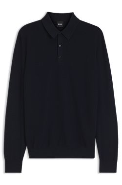 Mixed-structure knit polo in a wool blend