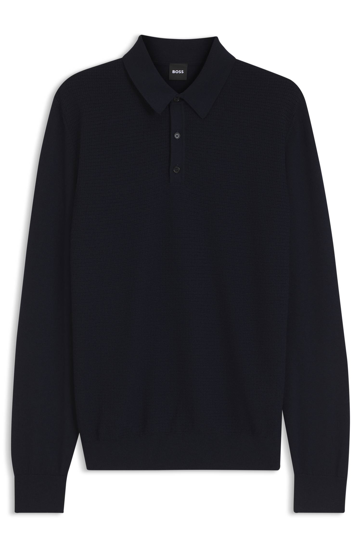 Boss Mixed-structure knit polo in a wool blend tröjor herr – bild 4