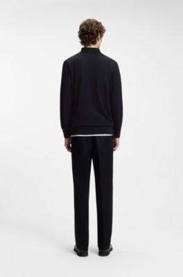 Mixed-structure knit polo in a wool blend, Dark Blue