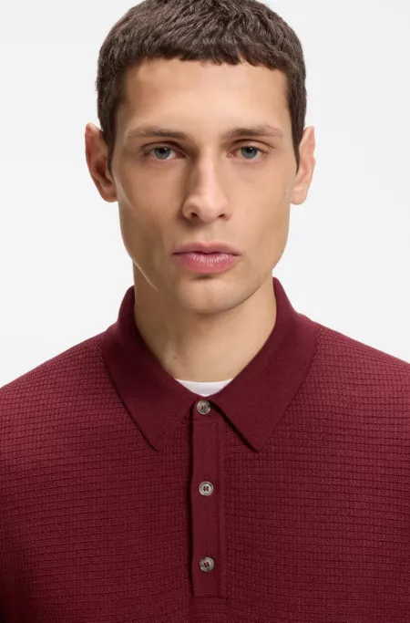 Mixed-structure knit polo in a wool blend