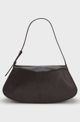 Ariell shoulder bag in leather with adjustable strap, Dark Brown