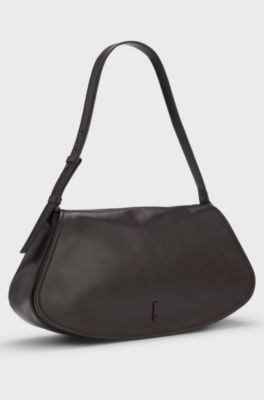 Ariell shoulder bag in leather with adjustable strap, Dark Brown