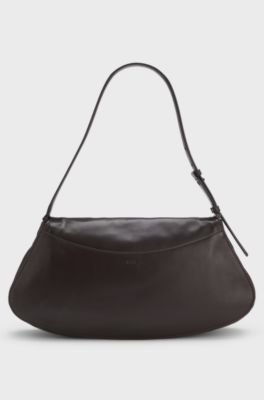 Ariell shoulder bag in leather with adjustable strap, Dark Brown