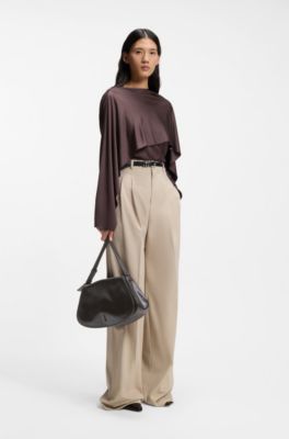 Ariell shoulder bag in leather with adjustable strap, Dark Brown
