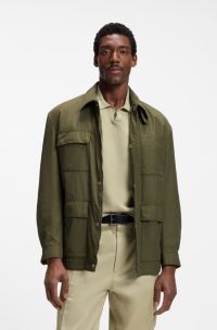 Water-repellent field jacket with checked lining, Olive