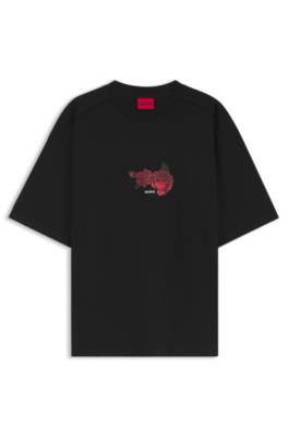 Oversized-fit cotton T-shirt with biker and roses graphic 4