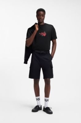 Oversized-fit cotton T-shirt with biker and roses graphic, Black