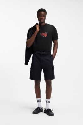 Oversized-fit cotton T-shirt with biker and roses graphic 3