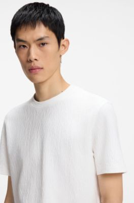 Cotton-blend T-shirt with creased effect, Natural