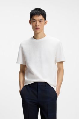 Cotton-blend T-shirt with creased effect, Natural