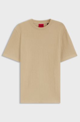 Cotton-blend T-shirt with creased effect, Beige