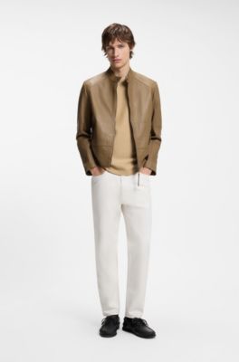 Cotton-blend T-shirt with creased effect, Beige