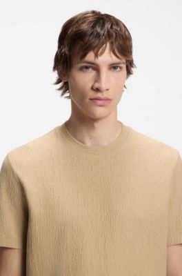 Cotton-blend T-shirt with creased effect, Beige