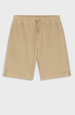 Bermuda in cotone elasticizzato con effetto stropicciato, Beige