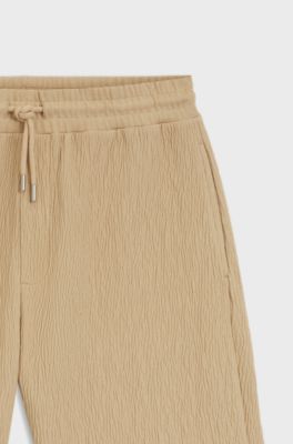 Bermuda in cotone elasticizzato con effetto stropicciato, Beige