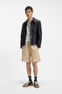 Stretch-cotton shorts with creased effect, Beige