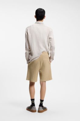 Bermuda in cotone elasticizzato con effetto stropicciato, Beige