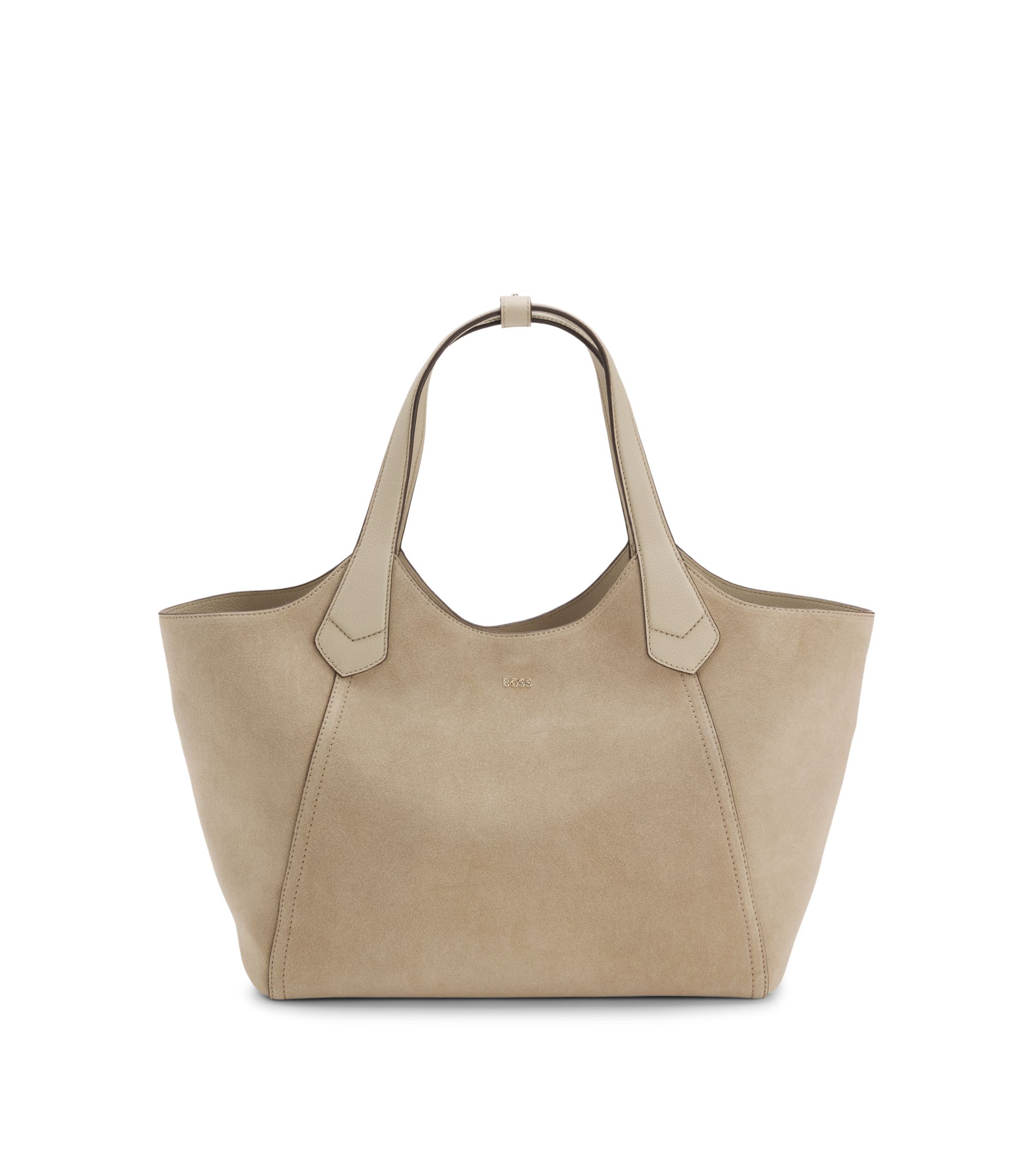 Tote Bag aus Veloursleder mit strukturiertem Lederbesatz