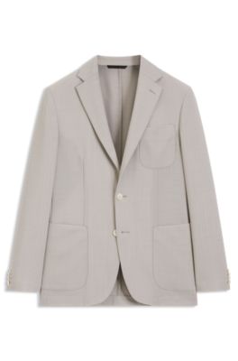 Slim-fit blazer in micro-patterned virgin wool, Light Beige