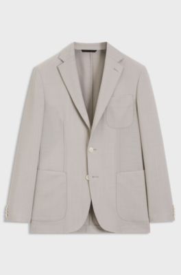 Slim-Fit Sakko aus fein gemusterter Schurwolle, Hellbeige