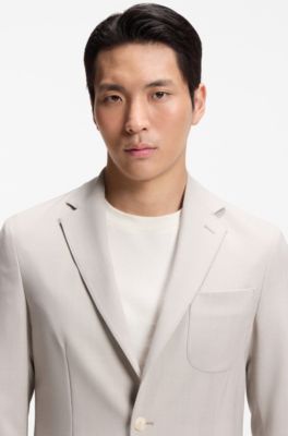 Slim-fit blazer in micro-patterned virgin wool, Light Beige