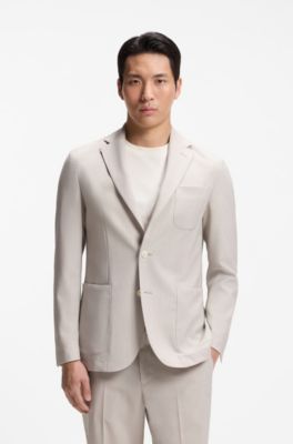 Slim-fit blazer van scheerwol met microdessin, Lichtbeige