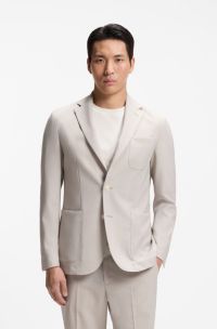 Slim-fit blazer in micro-patterned virgin wool, Light Beige