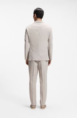 Slim-fit blazer van scheerwol met microdessin, Lichtbeige