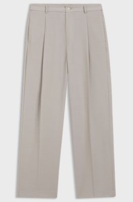 Pantalon Relaxed en laine vierge &agrave; motif, Beige clair