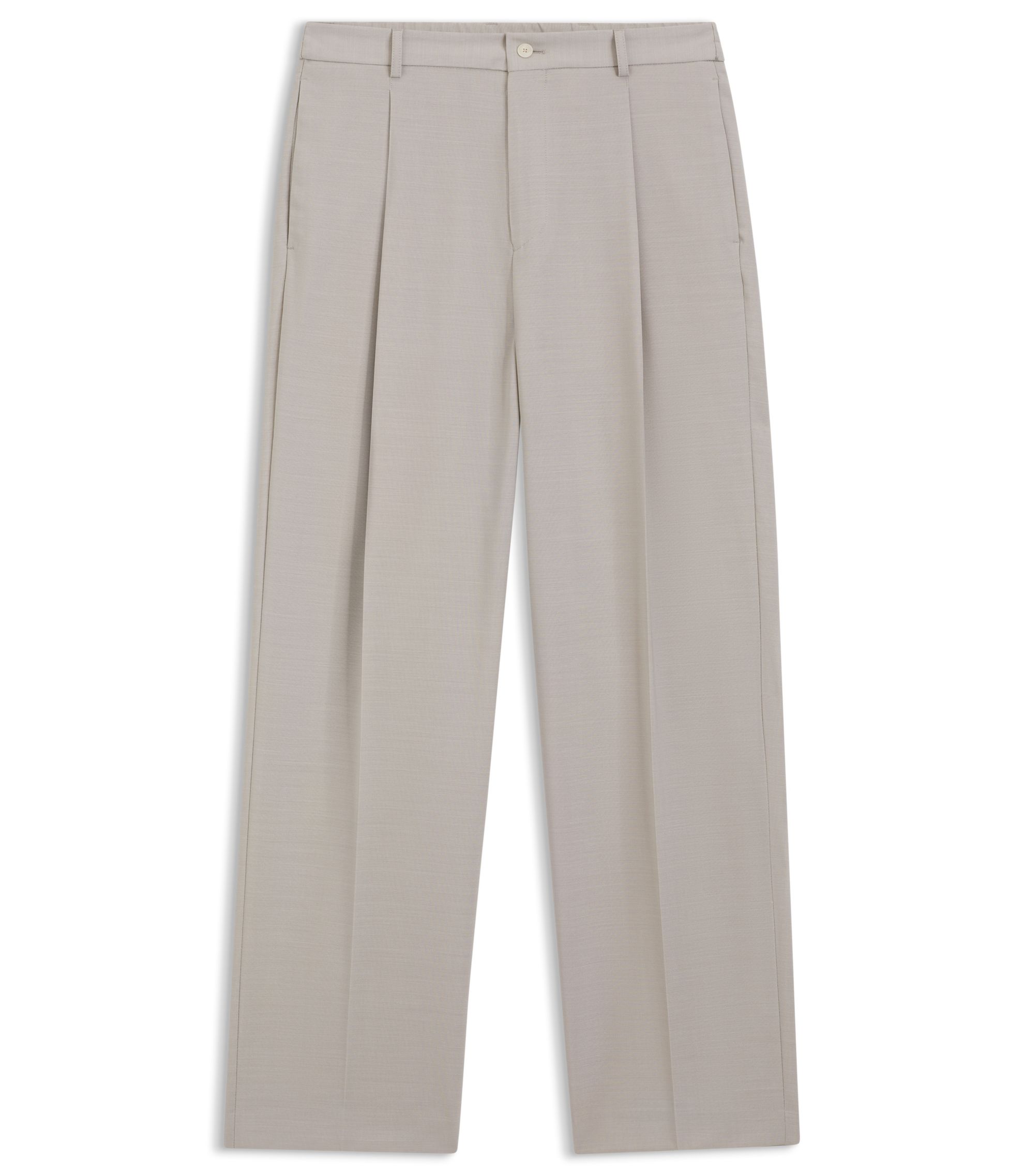 BOSS - Relaxed-fit trousers in patterned virgin wool - Light Beige
