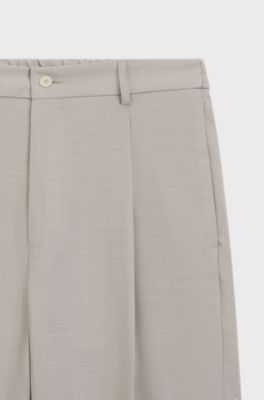 Pantalon Relaxed en laine vierge &agrave; motif, Beige clair