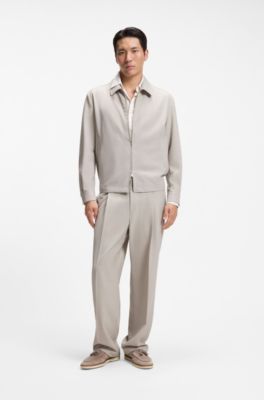 Pantaloni relaxed fit in lana vergine con motivo, Beige chiaro