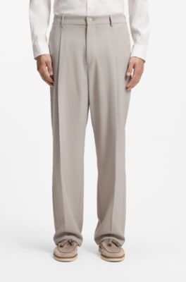 Pantaloni relaxed fit in lana vergine con motivo, Beige chiaro
