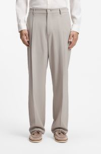 Relaxed-fit trousers in patterned virgin wool, Light Beige