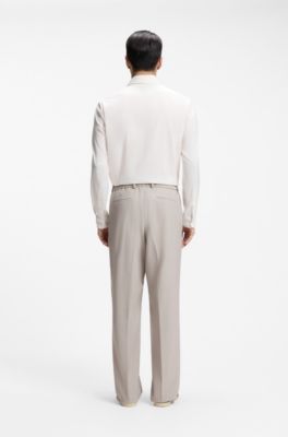 Relaxed-fit trousers in patterned virgin wool, Light Beige