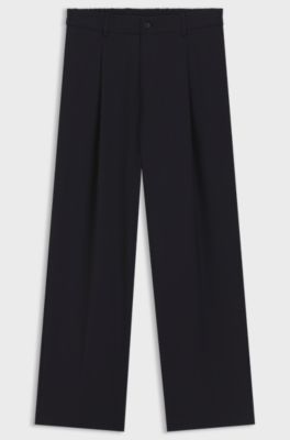 Pantaloni relaxed fit in lana vergine con motivo, Blu scuro