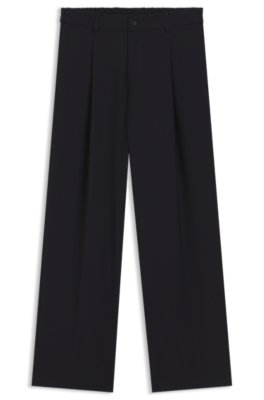 Boss Uomo Blu Scuro Pantaloni Relaxed Fit In Lana Vergine Con Motivo