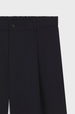 Pantaloni relaxed fit in lana vergine con motivo, Blu scuro