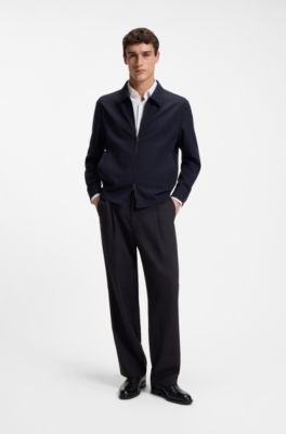 Pantaloni relaxed fit in lana vergine con motivo, Blu scuro